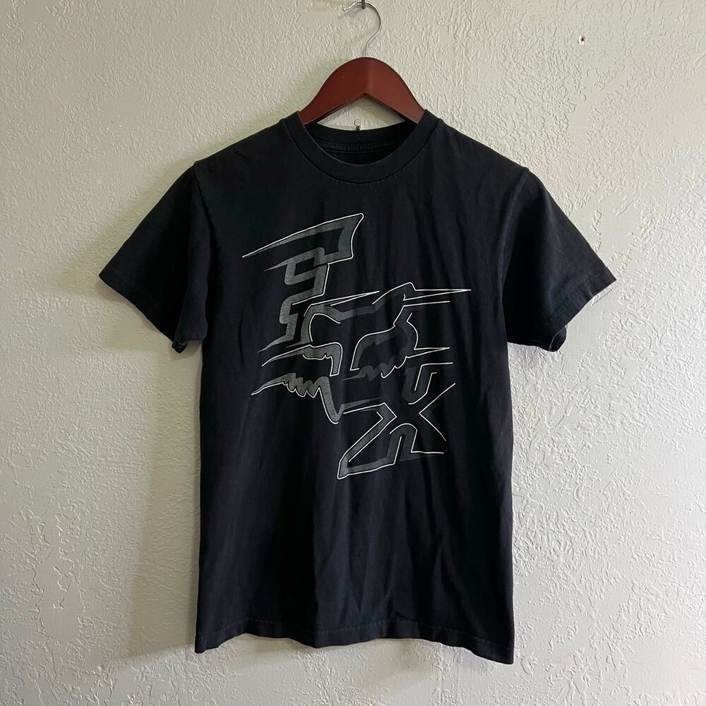 Y2K Fox Racing Shirt Mens Small Black Logo Graphic‎ Short Sleeve skater